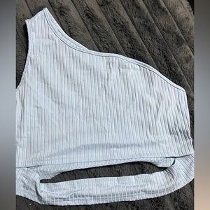 SHEIN Asymmetrical Light Blue Ribbed Tank Top